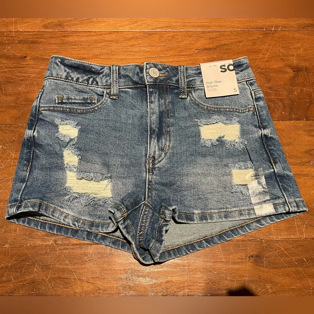 High-Rise Distressed Denim Shorts